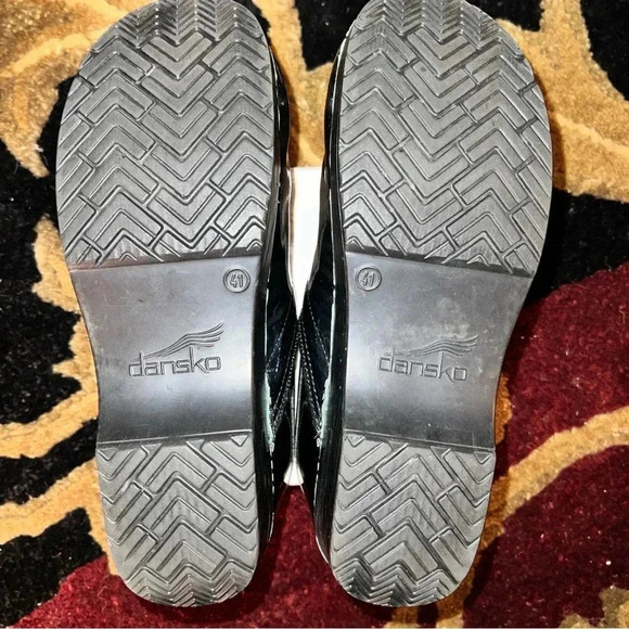 Dansko Women’s Clogs Shoes Mules Black Patent Leather Silver Copper Stripes 41 - Picture 7 of 16